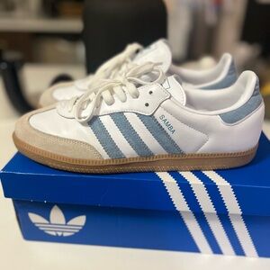 Adidas Samba White and Light Blue Shoes